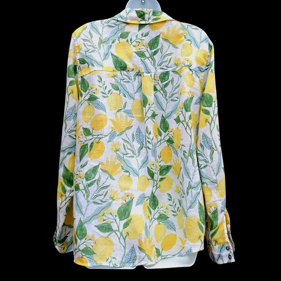 Martha Stewart 100% Linen Lemon Print Collared Blouse Long Sleeve L XL - Picture 4 of 8
